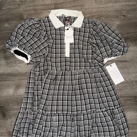 English Factory plaid A-line tiered midi dress - Picture 2 of 10